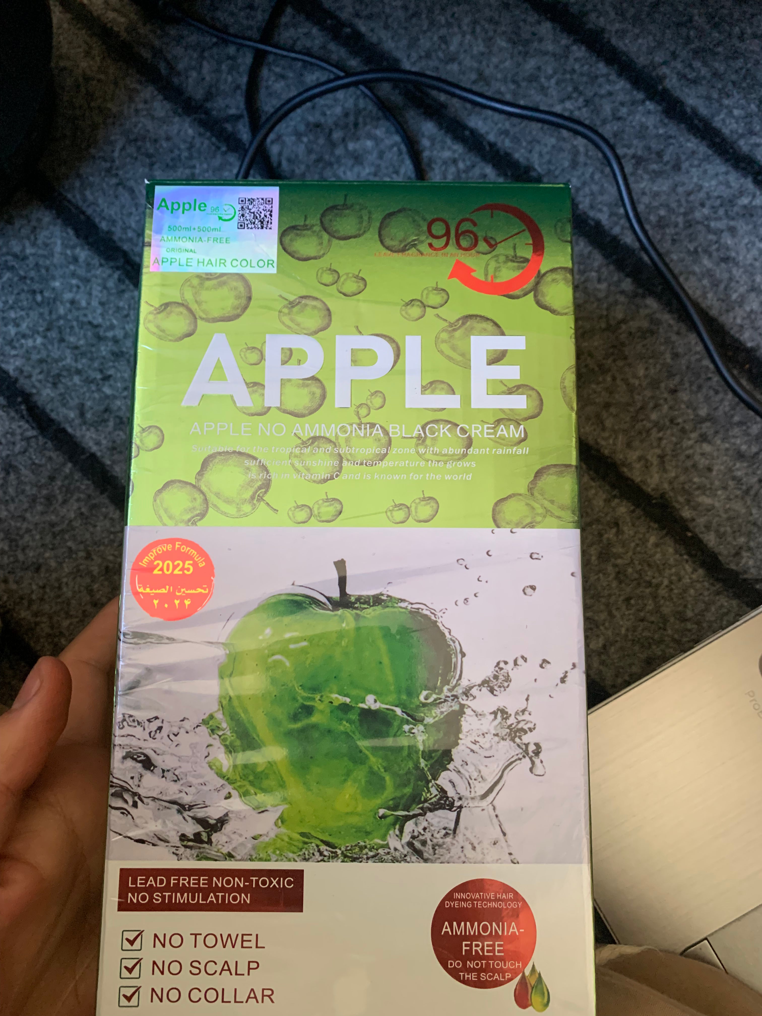 Apple Hair Color 96 Natural Black Cream – 1000ML| Gives Your Hair’s Natural Shine